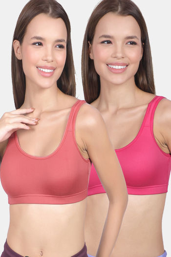 Buy Lady Lyka Cotton Lycra Sports Bra (Pack of 2) - Multicolor